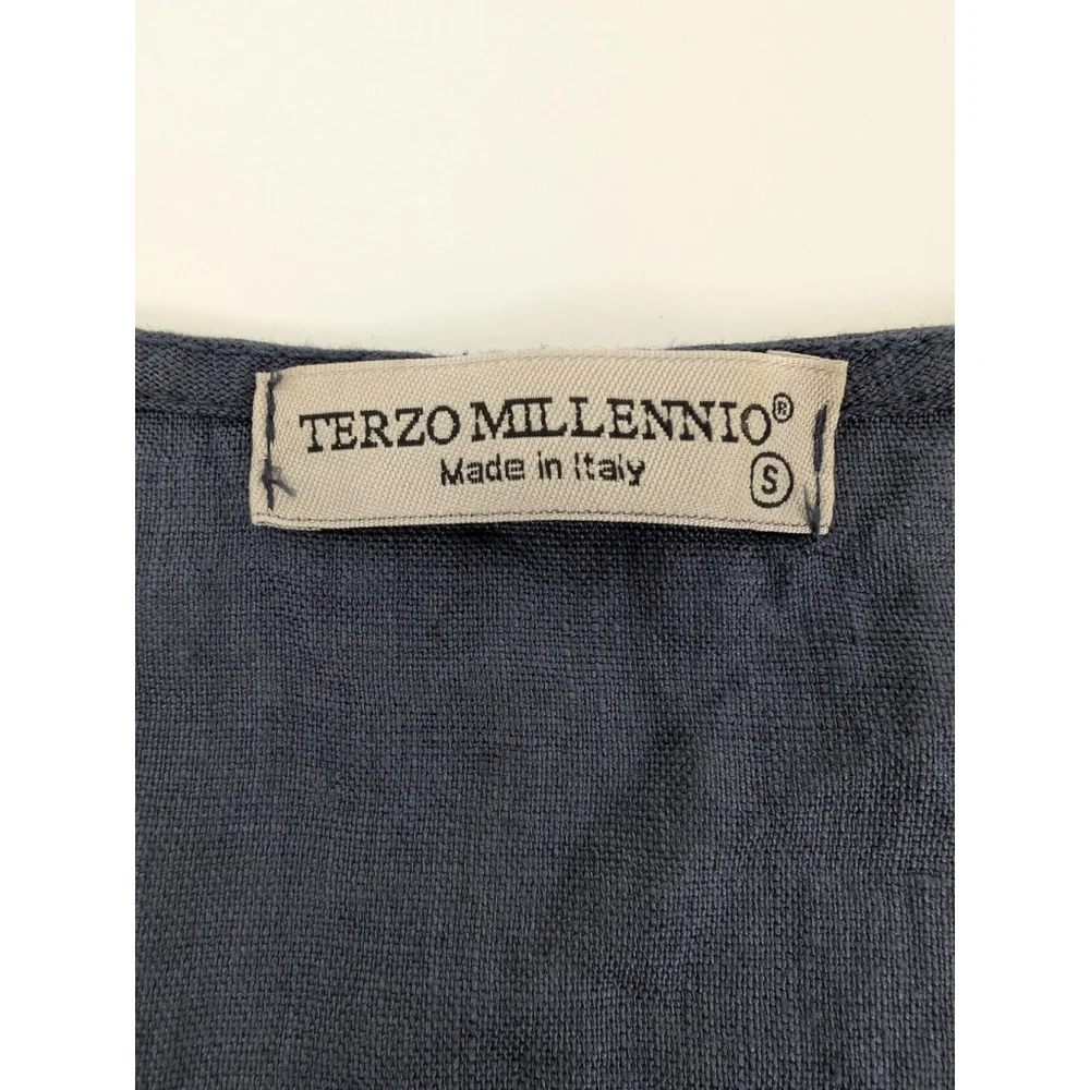 Terzo Millennio Linen Dress Sz S Midi Navy Blue Minimalist Beach Large Lagenlook